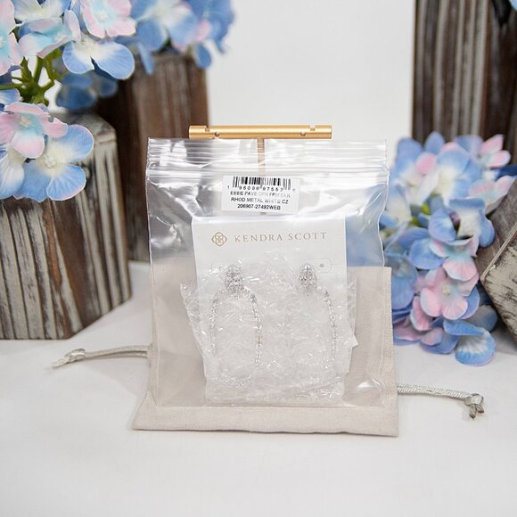 Kendra Scott Essie Rhodium Silver Pave CZ Open Frame Earrings NWT - Picture 5 of 5